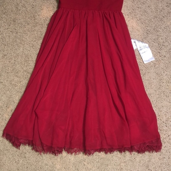 Dress The Population Corey Cap Sleeve V-Neck Chiffon Lace Dress Garnet XXS - Picture 7 of 13